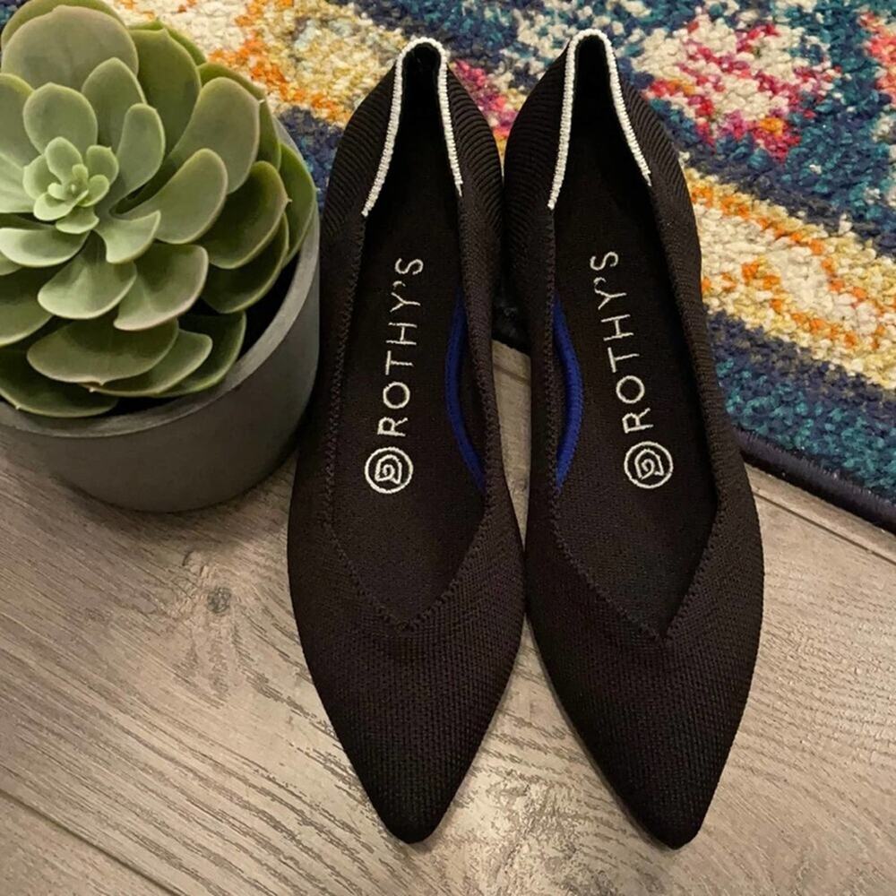 Rothy’s the point point size 12 black retired white halo woman’s flat shoes